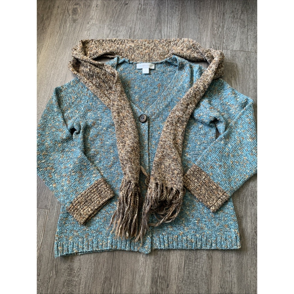 Christopher & Banks Cardigan Sweater W Built In Scarf Long Sleeve Size S